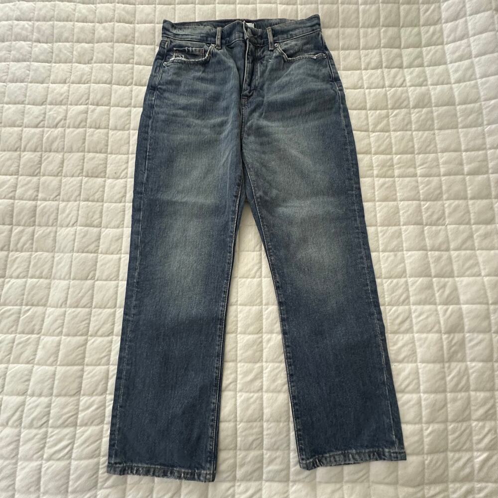 Loft Jeans Womens 26/2 Blue The Straight Crop High Waisted Distress